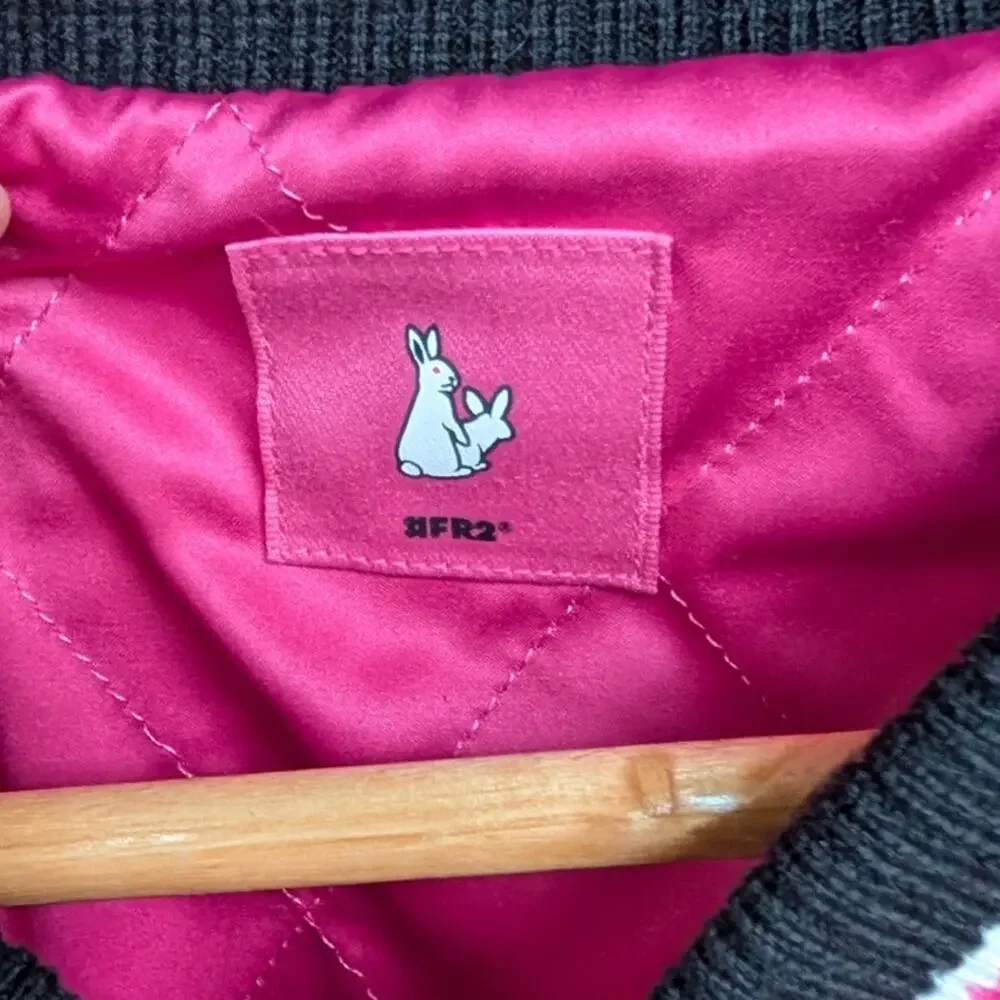 FR2 #FR2 Fxxking Rabbits Satin Souvenir Varsity Jacket Unisex L Pink Bomber NWT
